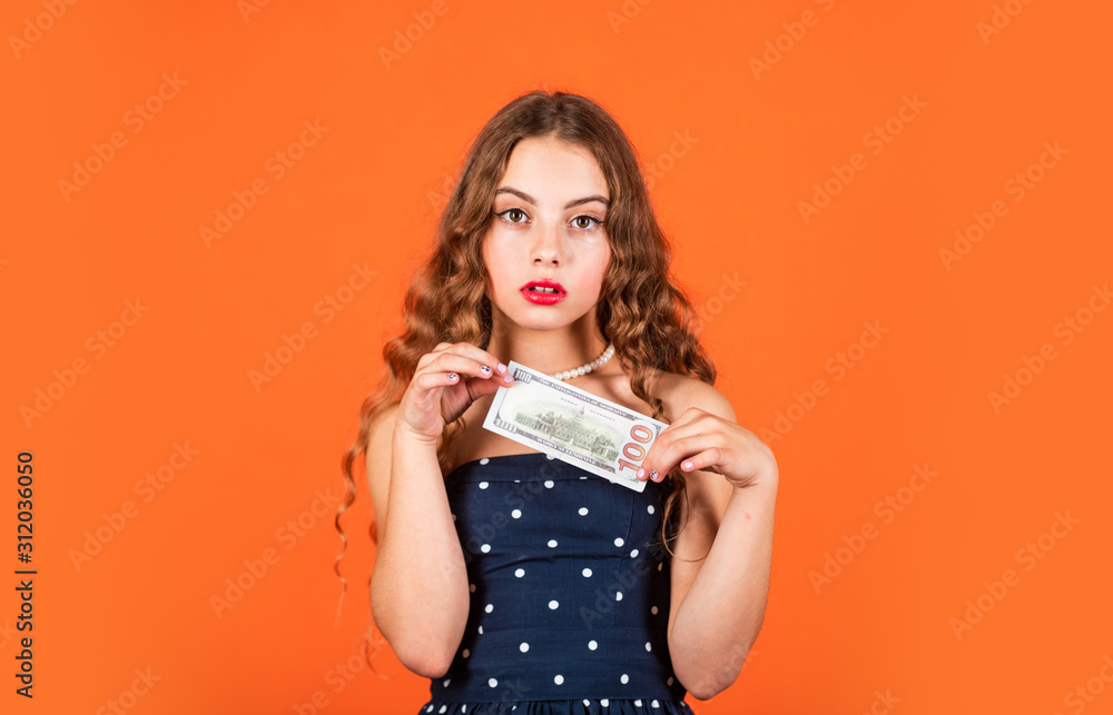 child living well off. luxury and success. elegant retro kid. small girl vintage fashion. pretty girl glamour bag. mafia. rich girl kid show money cash. pick out dollars. healthy hairstyle model child living well off. luxury and success. elegant retro kid. small girl vintage fashion. pretty girl glamour bag. mafia. rich girl kid show money cash. pick out dollars. healthy hairstyle model