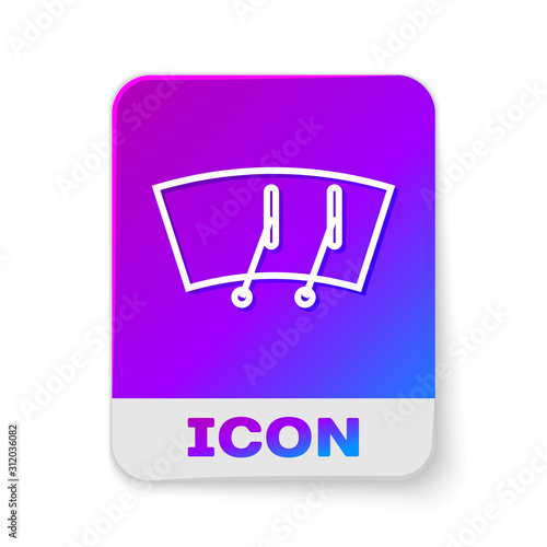 White line Windscreen wiper icon isolated on white background. Rectangle color button. Vector Illustration