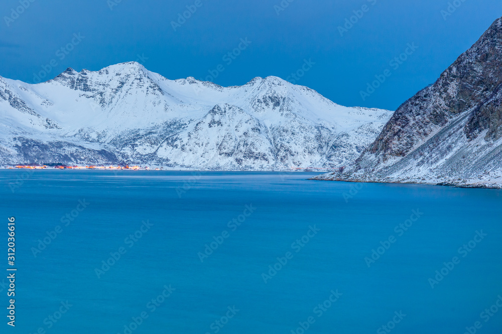 beautiful view over fjord. Tromso, Norway. Polar night. long shutter speed beautiful view over fjord. Tromso, Norway. Polar night. long shutter speed