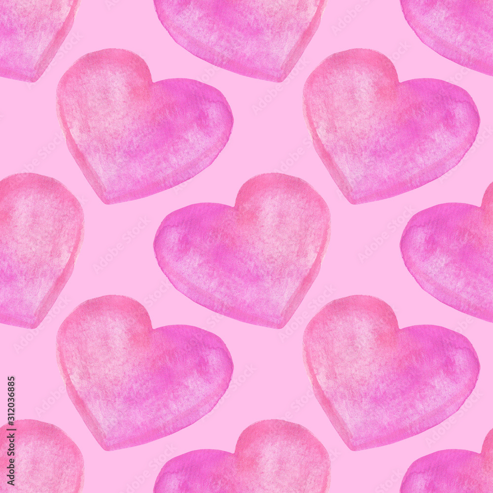 Obraz premium watercolor hearts seamless pattern. cute gentle background valentines