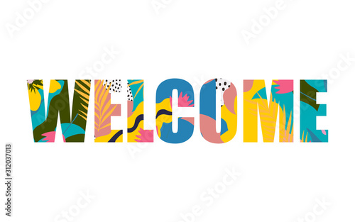 Word welcome isolated banner design. Modern vector illustration welcome store sign for greeting card, social media banner, website banner, marketing and promotional material