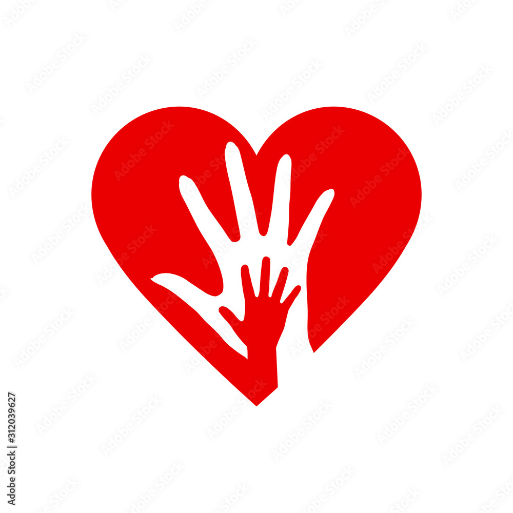 Two Hands in the Heart Icon as Orphan Children Adoption Metaphor. Great an Illustration or Logo for Child Adoption or Medical or Kids Health Care Charity Agency on White Backdrop Two Hands in the Heart Icon as Orphan Children Adoption Metaphor. Great an Illustration or Logo for Child Adoption or Medical or Kids Health Care Charity Agency on White Backdrop