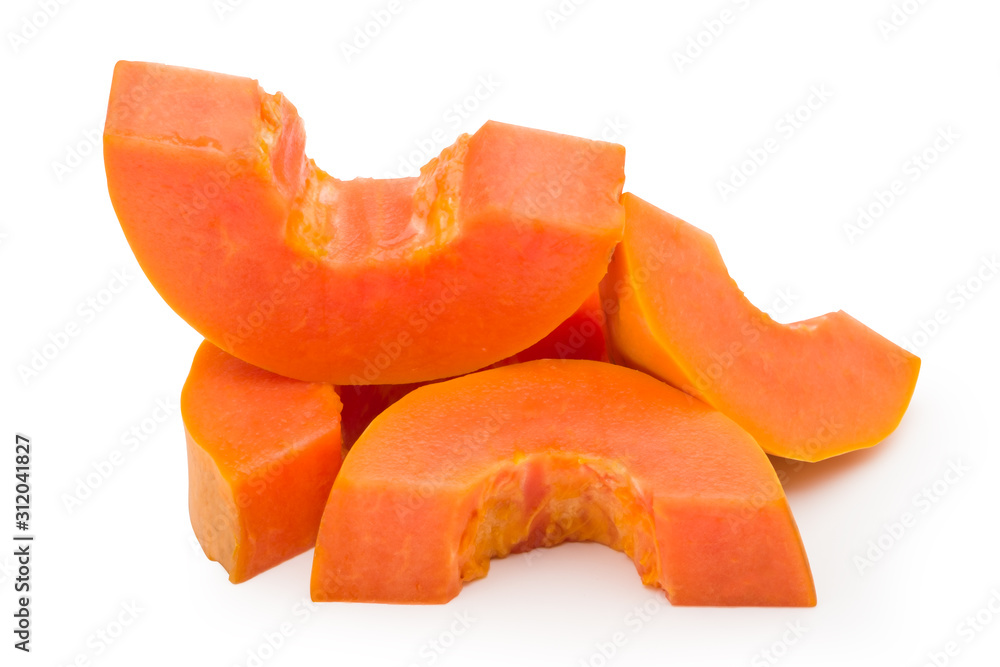 Sliced Ripe papaya on white background with clipping path. Sliced Ripe papaya on white background with clipping path.
