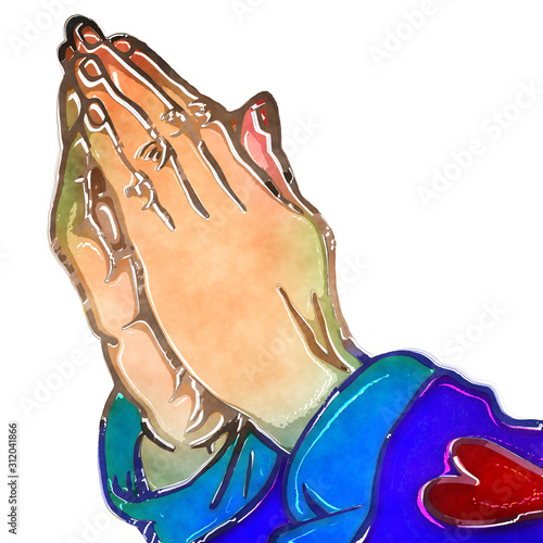 Obraz na plátně Watercolor Praying Hands Sacred Devotion