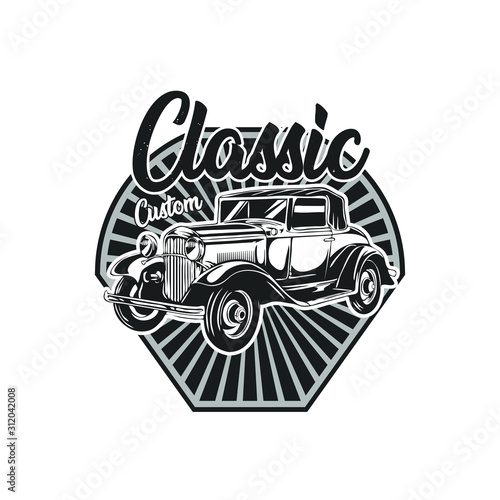 Classic old car emblem black and white