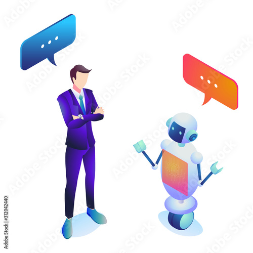 会話しているビジネスマンとAIロボット