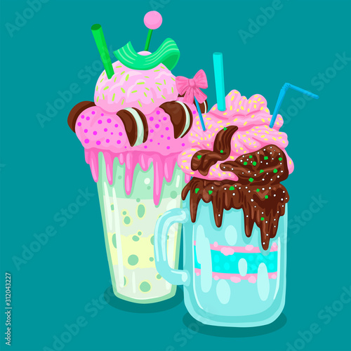 Three different milkshakes. Vector objects on a white background