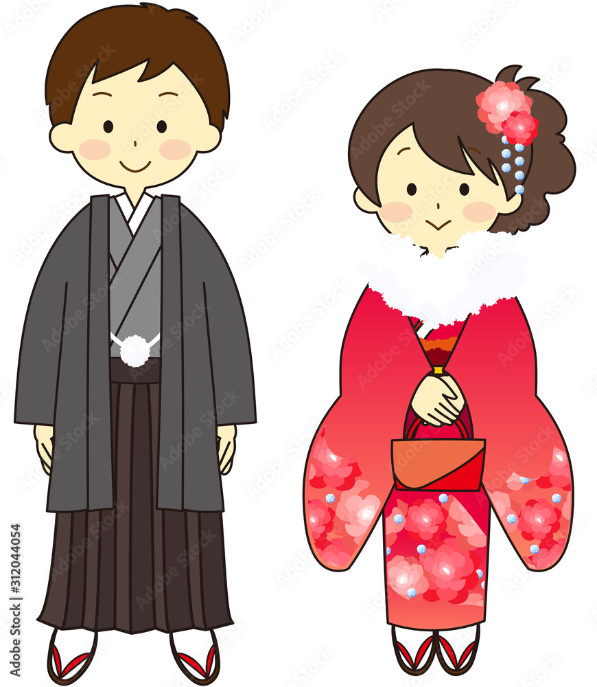 Men and women dressed in Japanese formal ceremony Men and women dressed in Japanese formal ceremony