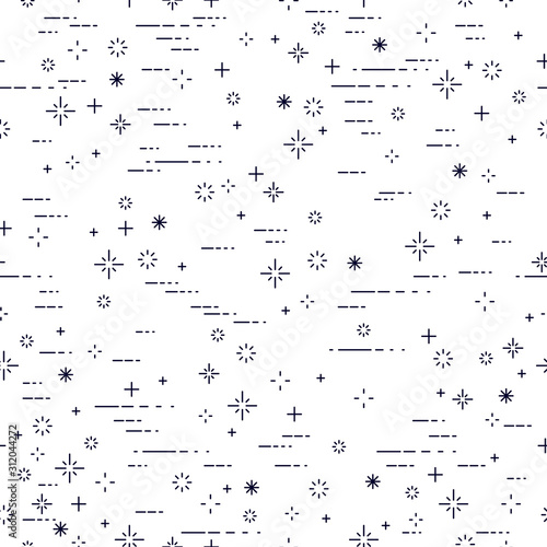 Space seamless background with stars, undiscovered galaxy cosmic fantastic and interesting textile fabric for children, endless tiling pattern, vector illustration.