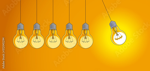 Light bulb Newton cradle pendulum idea, vector illustration.