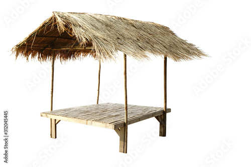 Fotografie Bamboo thatched hut and the cylindrical imprint on a separate background on a wh