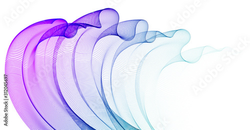 Array of particles flowing, dynamic wave transparent tulle textile on wind. 3d vector illustration. Mesh round dots, beautiful relaxing wallpaper illustration.