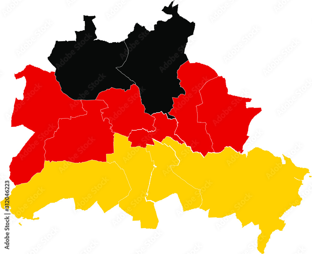Vector map of administrative areas of city Berlin (Germany) in colors ...