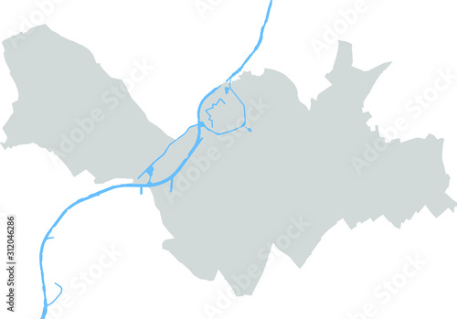 Vector map of French city Lille with river — administrative territory in grey color with white background