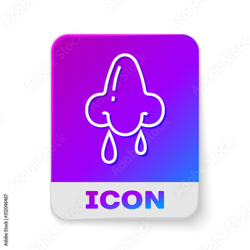 White line Runny nose icon isolated on white background. Rhinitis symptoms, treatment. Nose and sneezing. Nasal diseases. Rectangle color button. Vector Illustration