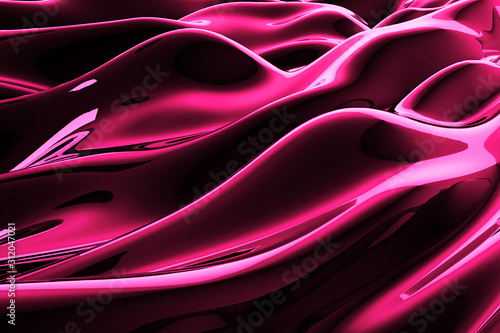 Fototapeta Naklejka Na Ścianę i Meble -  Pink abstract liquid reflective wave surface. Waves and ripples of ultraviolet lines. 3d illustration