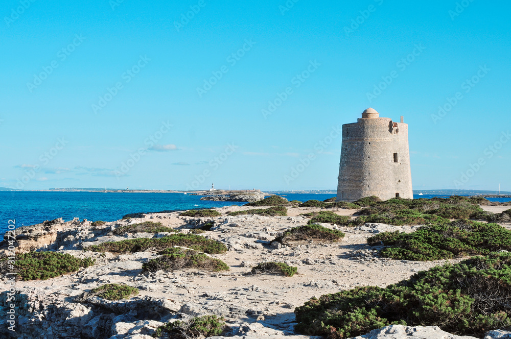Torre de Ses Portes tower in Ibiza Island, Spain.