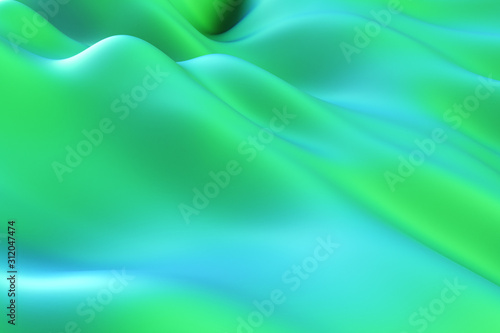 Fototapeta Naklejka Na Ścianę i Meble -  Abstract motion background. Green modern fluid noise background. Deformed surface with smooth reflections and shadows. 3d illustration
