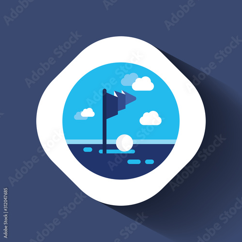 Golf course green with flag or flagstick and golf ball flat vector 