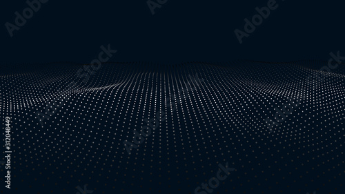 Wave of particles. Futuristic point wave. Vector illustration. Abstract background with a dynamic wave. Wave 3d.