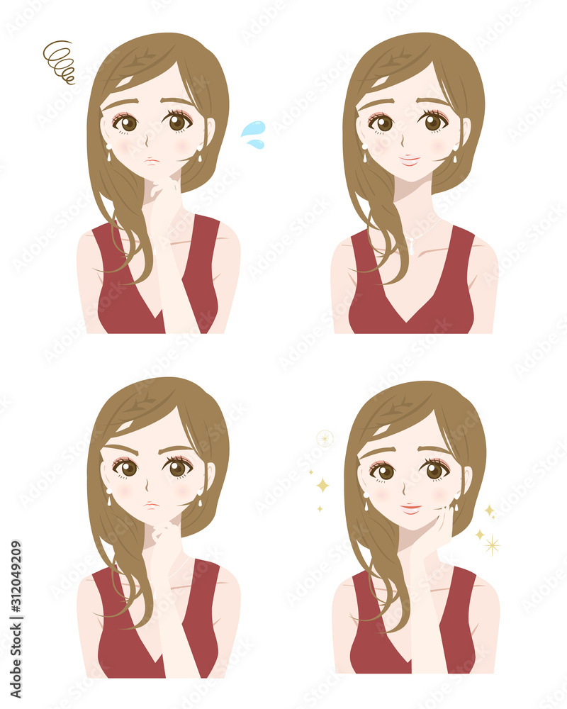 クラブやホステスなどの美人なドレスアップした女性の表情セット Stock Illustration Adobe Stock