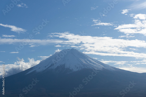 blur fuji mountain at winter season with sky