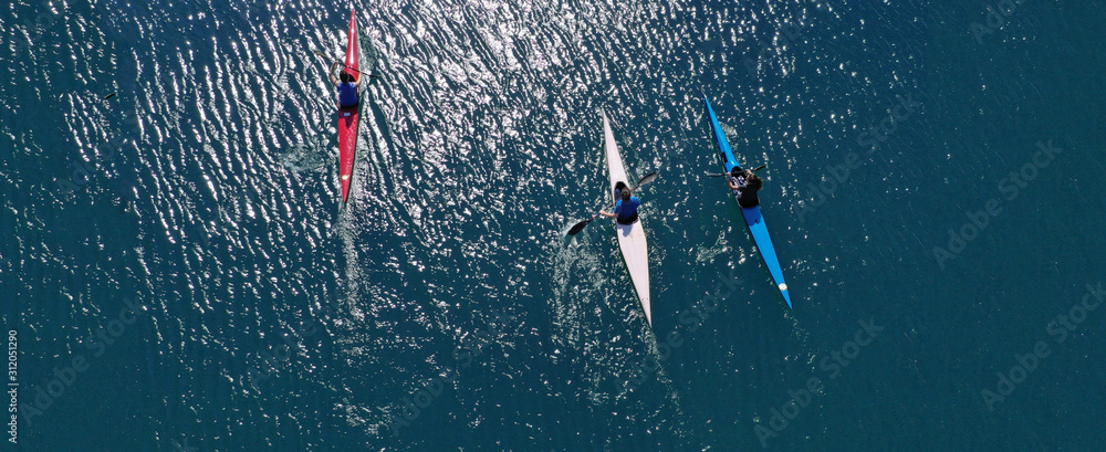 Εκτύπωση καμβά Aerial drone ultra wide photo of sport canoes competing in open ocean sea