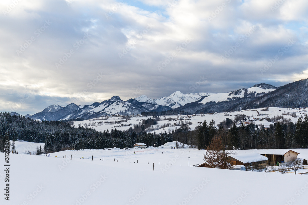 winter cross-country skiing landscape Reit im Winkl, bavaria, alps