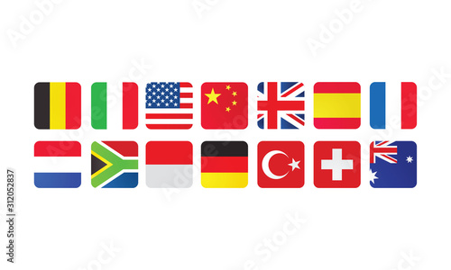 14 Sets Of Country Flags In Full Color Illustration. Realistic Set. Vector Editorial
