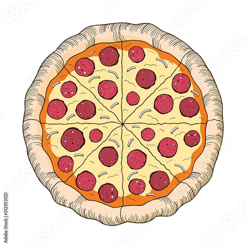 Pizza (pepperoni, onion) - illustration/ clipart