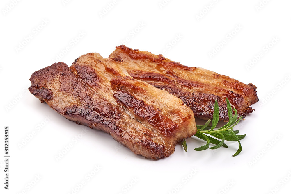 Fried pork belly, isolated on white background