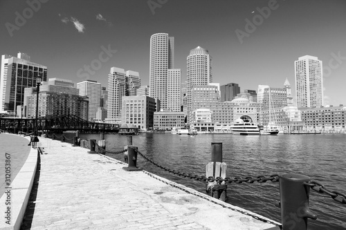 Boston city. Vintage filtered black and white tone. photo