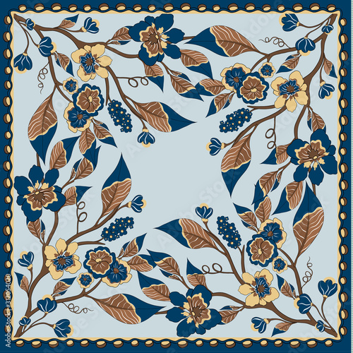 Lovely tablecloth ethnic indian flowers. Beautiful vector ornament.