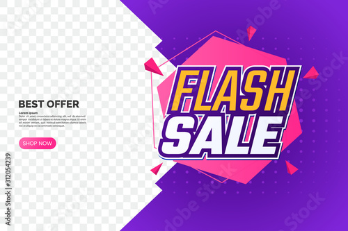 Flash sale promotion banner with text and geometric backdrop. Creative discount label template. Sale sticker design. Corner composition isolated on transparent background. Vector eps 10