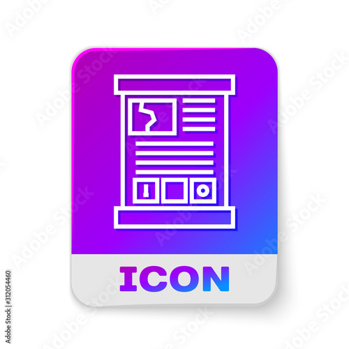 White line Game guide icon isolated on white background. User manual, instruction, guidebook, handbook. Rectangle color button. Vector Illustration