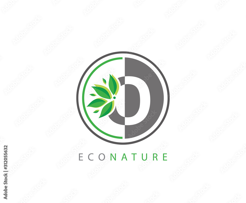 Fototapeta premium O Letter Circle Eco Green Leaf Logo