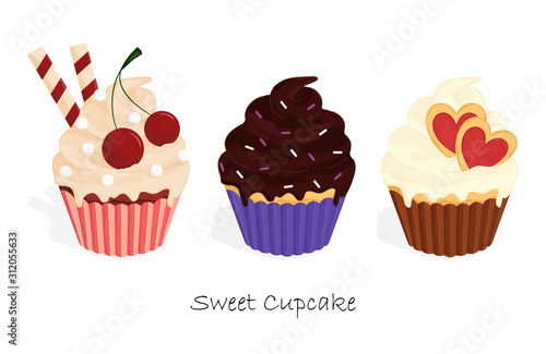 cupcakes food sweet set eps 10 vector illustration