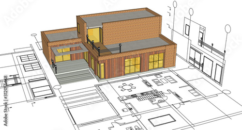 Schilderij op canvas house architectural project sketch 3d illustration