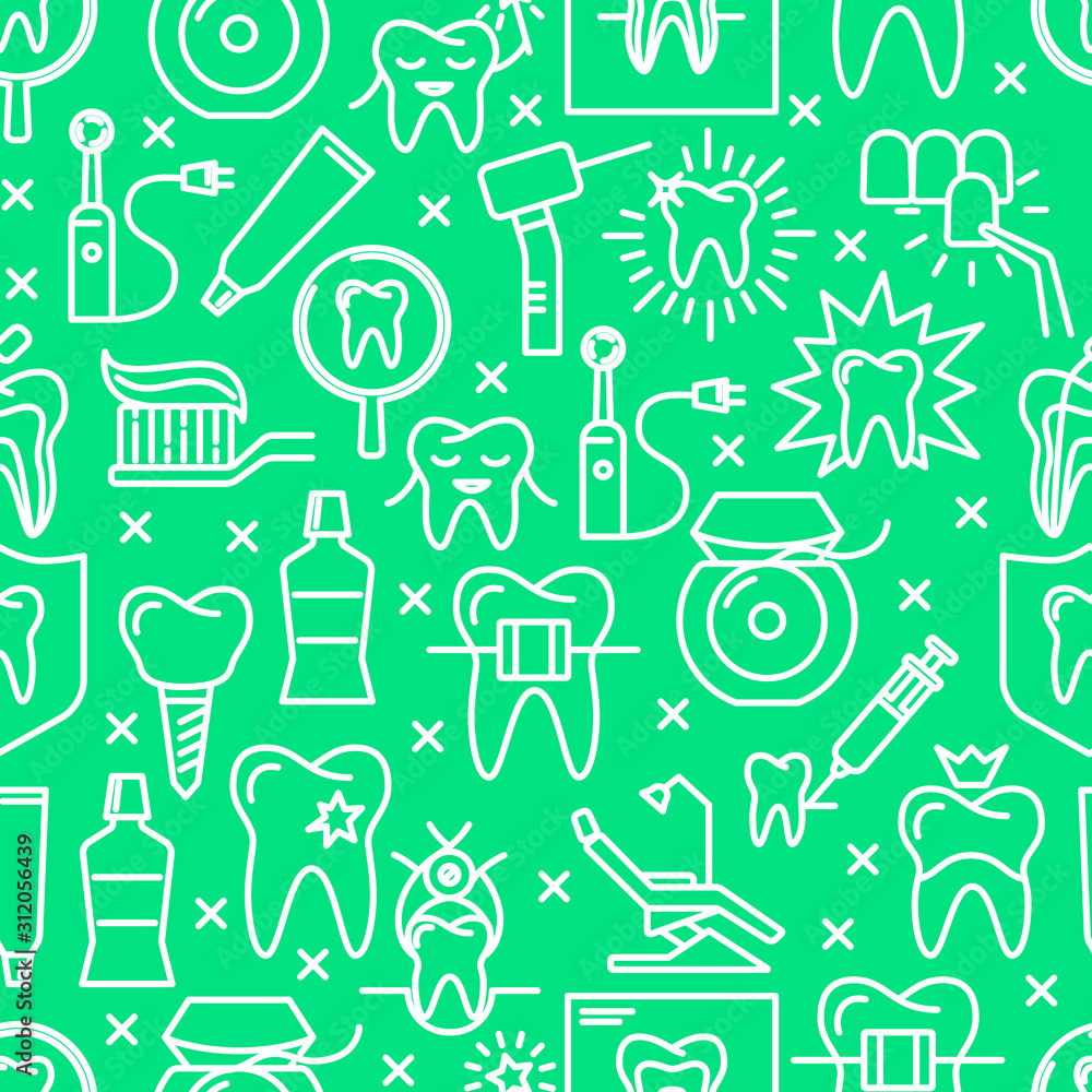 Fototapeta premium Stomatological seamless pattern in thin line style