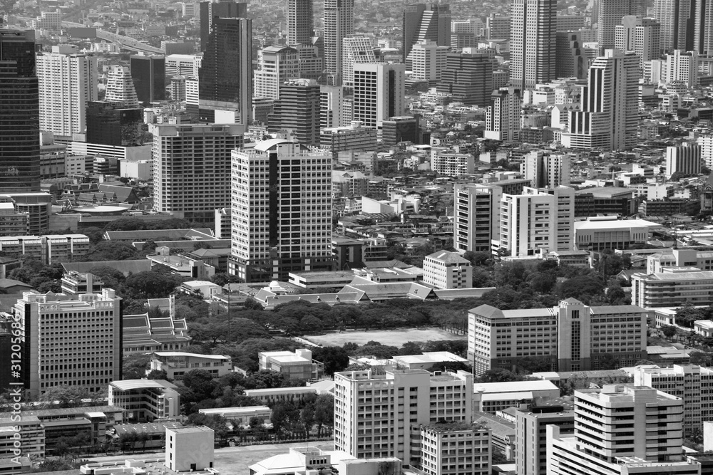 Bangkok city. Vintage filtered black and white tone.