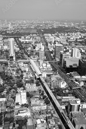 Bangkok city. Vintage filtered black and white tone.