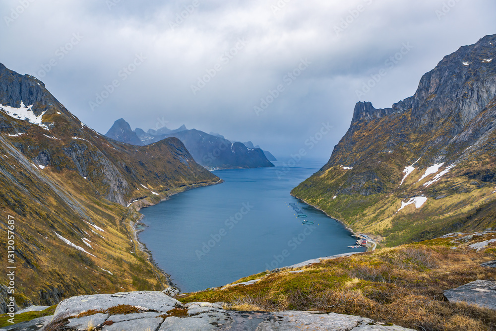 view of Senja Island from mountain Keipen