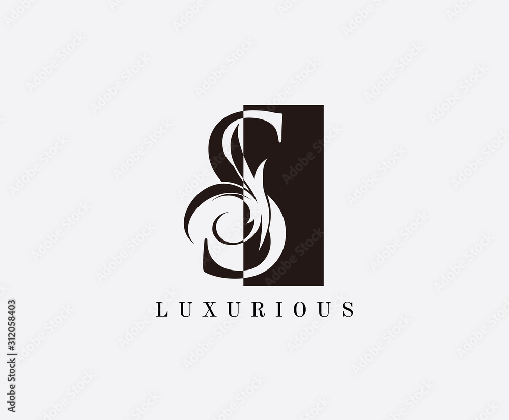 Obraz premium Vintage S Letter Leaves Logo. Black and White S With Classy Leaves Shape design perfect for fashion, Jewelry, Beauty Salon, Cosmetics, Spa, Hotel and Restaurant Logo. 