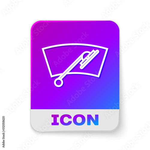 White line Windscreen wiper icon isolated on white background. Rectangle color button. Vector Illustration
