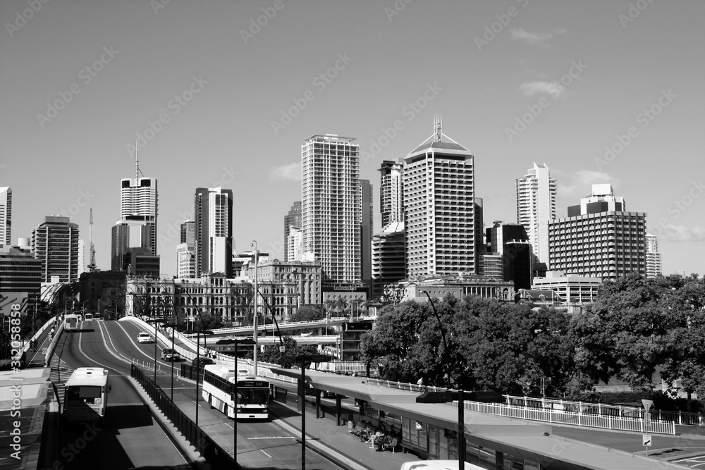 Fototapeta premium Brisbane city, Australia. Black and white retro style.