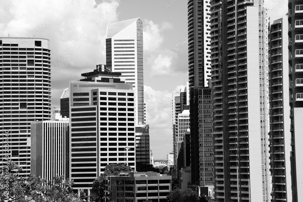 Brisbane city. Black and white retro style.