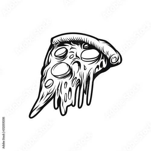 pizza illustration handdrawn black and white