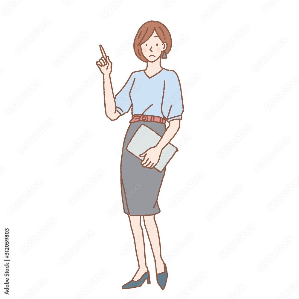 ワンポイントの仕草をする女性 全身 イラスト Stock ベクター Adobe Stock