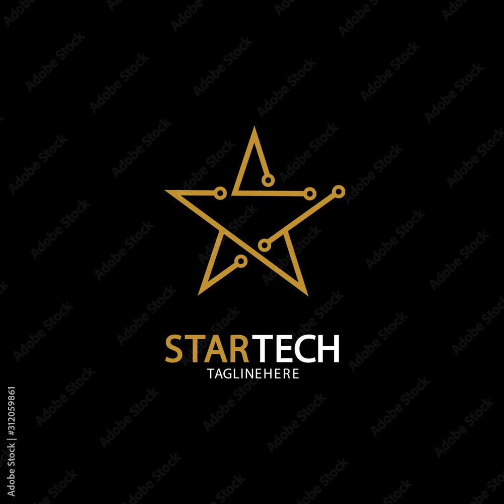Fototapeta premium Gold Star Technology logo on black background