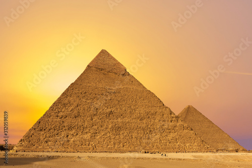 Famous great Giza Pyramids in sand desert in Cairo. 